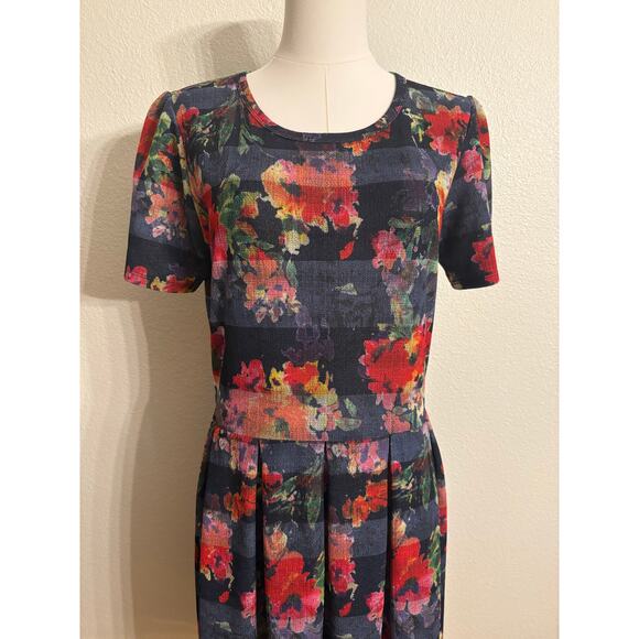 LULAROE Amelia Dress | A-Line Short Sleeve Mid Length Fall Floral Colors | XL - Picture 2 of 9